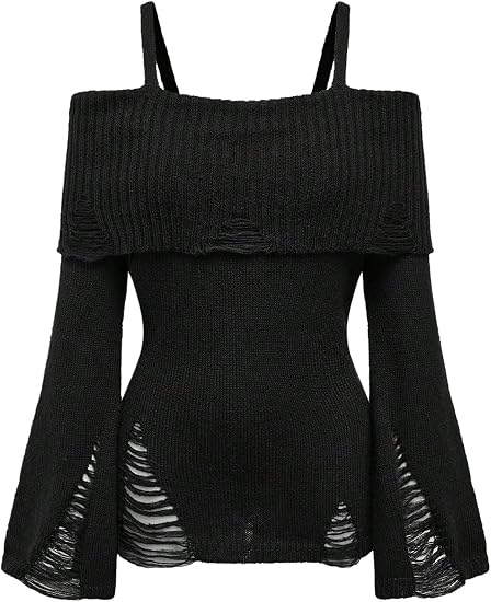 Ultimate Gothic Cutout Ribbed Knit Pullover
