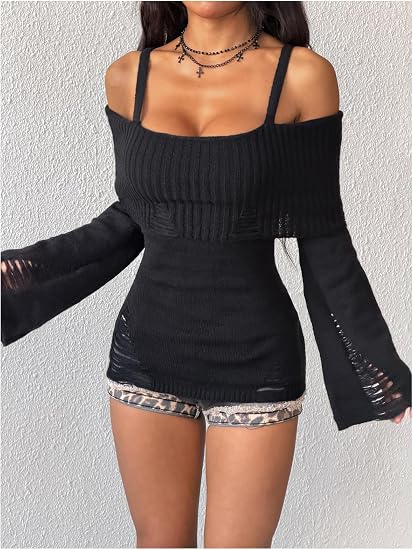 Ultimate Gothic Cutout Ribbed Knit Pullover
