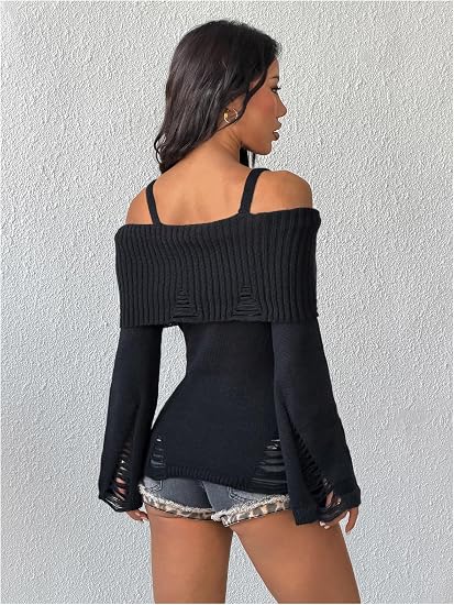 Ultimate Gothic Cutout Ribbed Knit Pullover